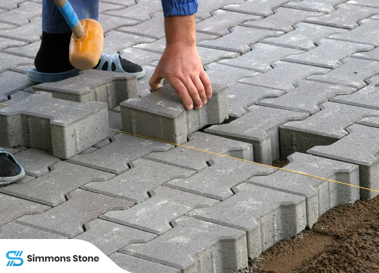 Installation of new paving stones to fix shifts in a walkway.