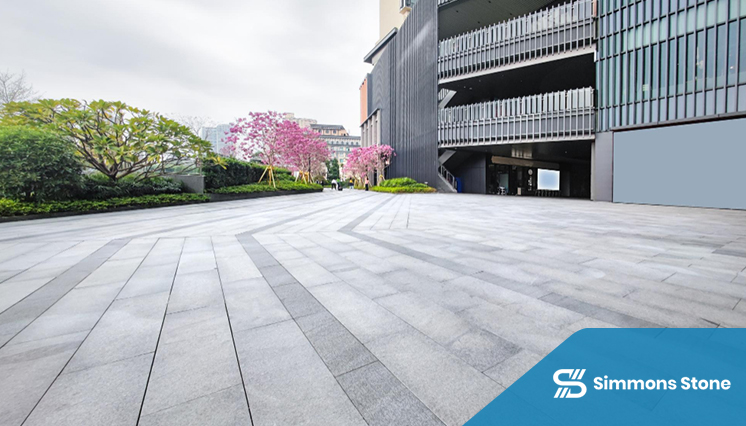 Clean concrete driveway outside a commercial building