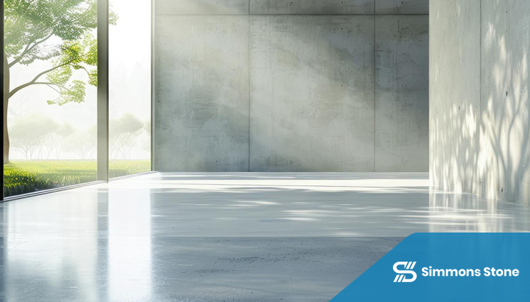 High-gloss polished concrete with a reflective finish