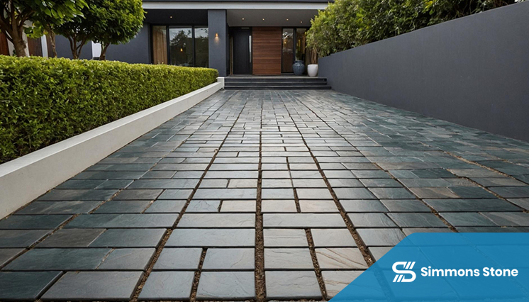Slate pavers being installed for a walkway