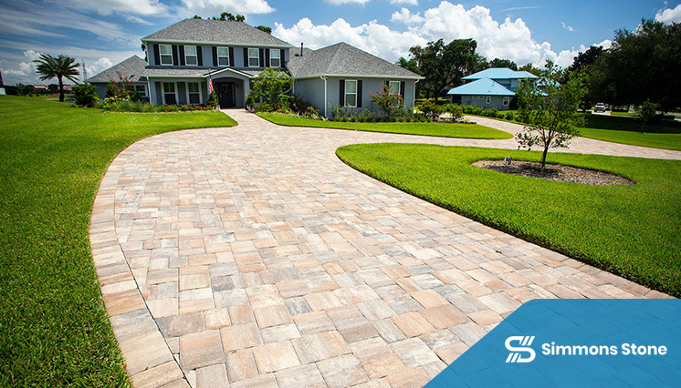 Decorative paver driveway with custom pattern