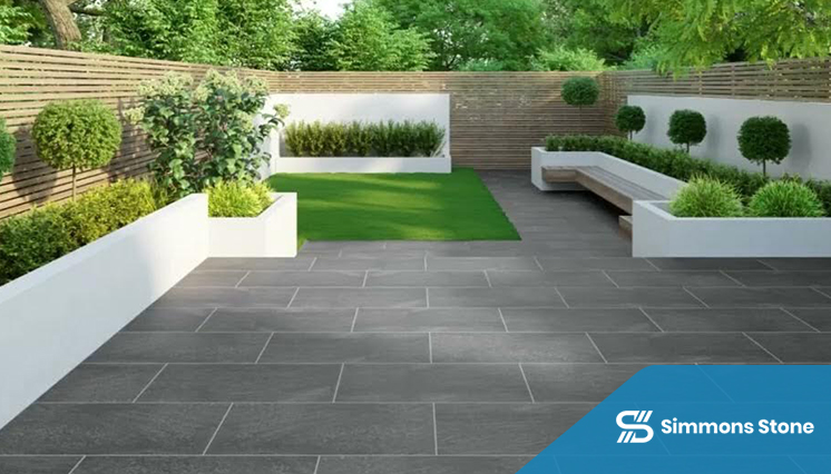 Modern outdoor space with porcelain pavers