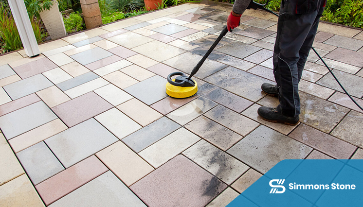 Deep cleaning of stained paver walkway