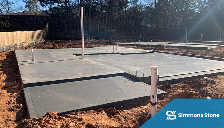 Completed concrete foundation slab for residential building