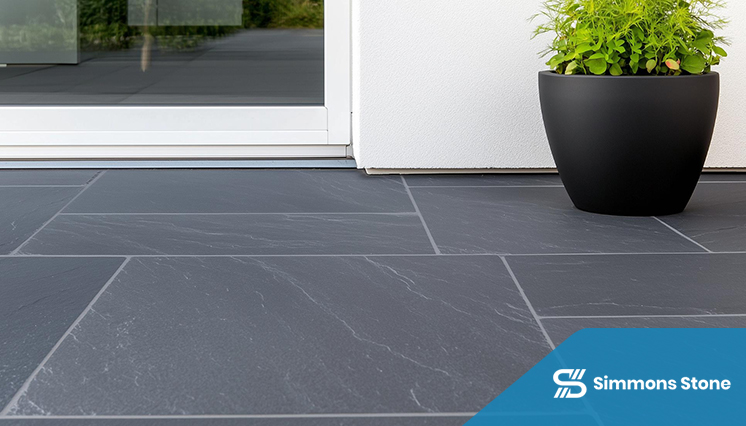Porcelain pavers mimicking natural stone finish