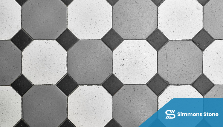 Close-up of interlocking paver pattern with edging