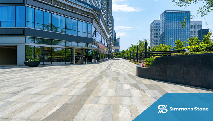 Commercial paver courtyard in front of office building