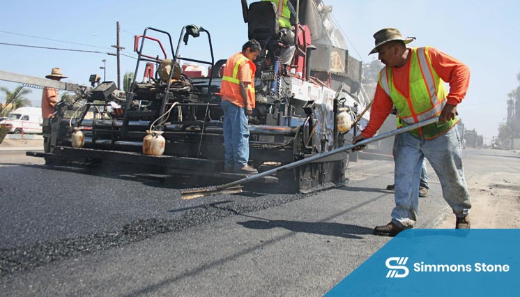 Commercial asphalt road installation in progress