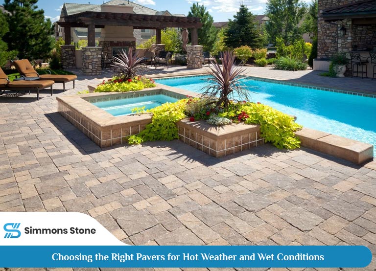 Natural stone pavers around a luxurious outdoor pool
