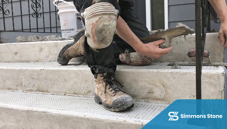 Construction crew installing concrete overlay