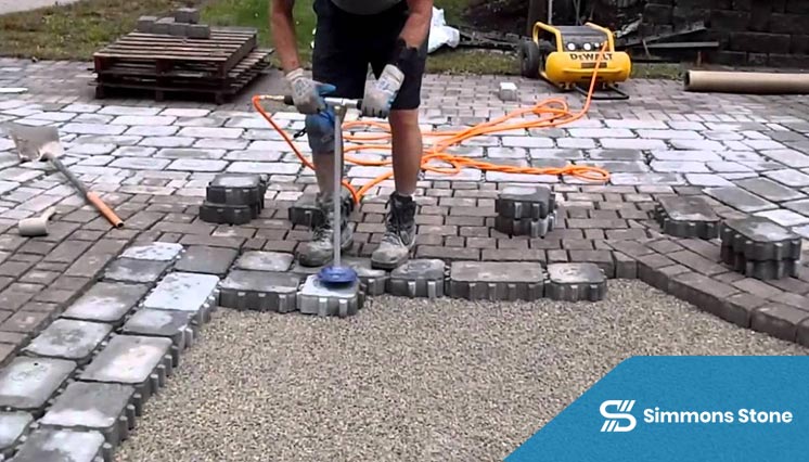 Brick paving installation in a residential driveway