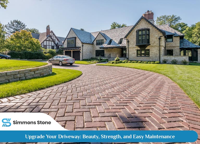 Modern paver driveway enhancing front yard curb appeal