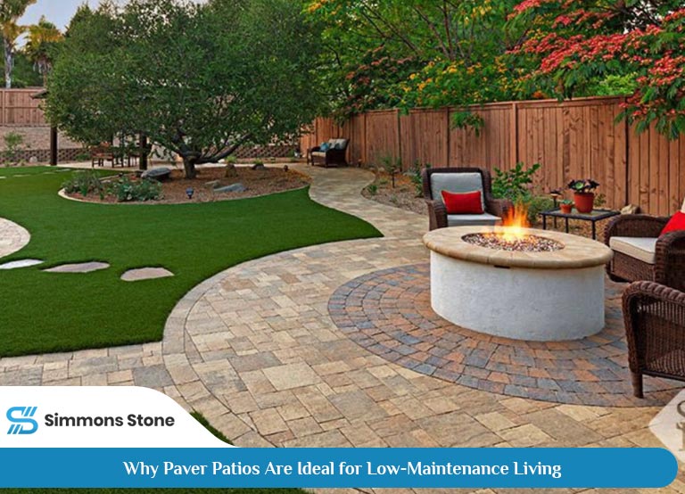 Low-maintenance paver patio with modern design