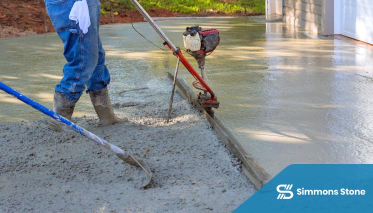 Worker repairing a concrete driveway