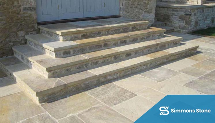 Courtyard with patterned limestone paving