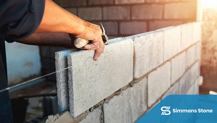 Stone wall installation by crew