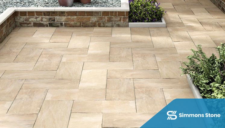 Natural sandstone walkway through garden
