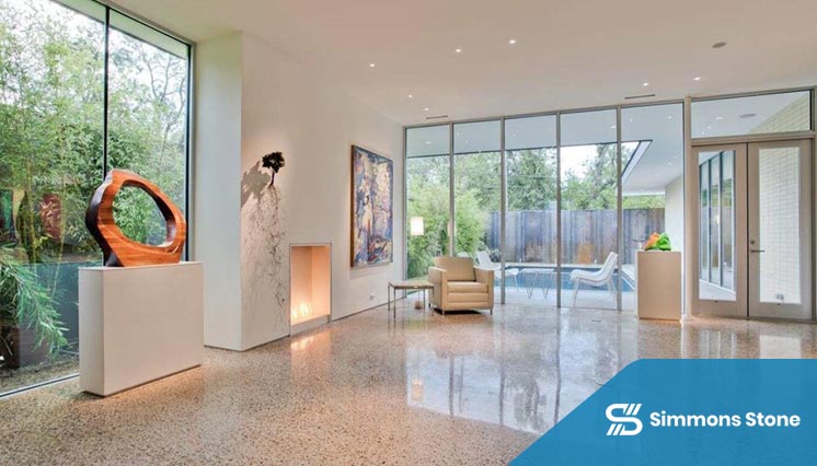 Shiny polished concrete floor in a residential space