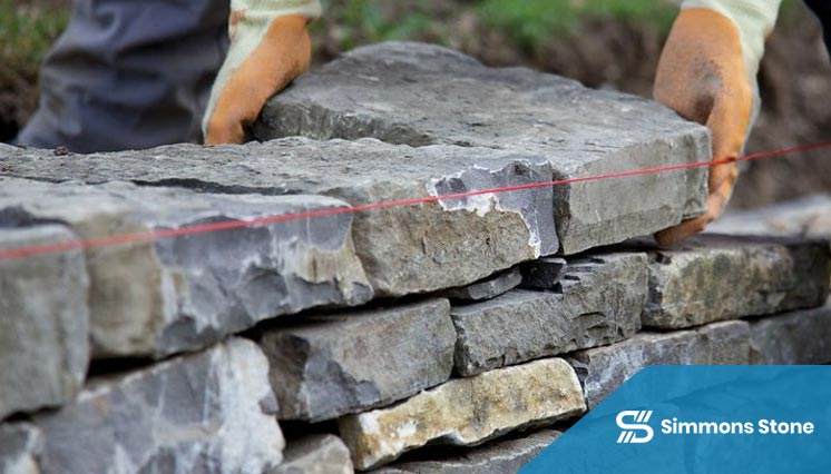 Freestanding stone wall bordering installation