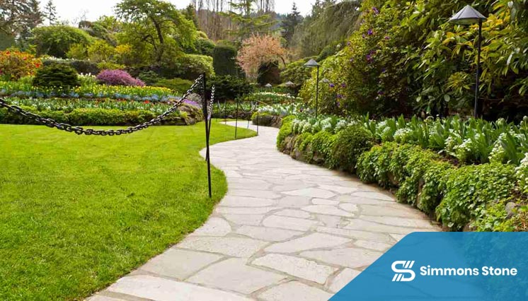 Curved natural stone pathway in a garden
